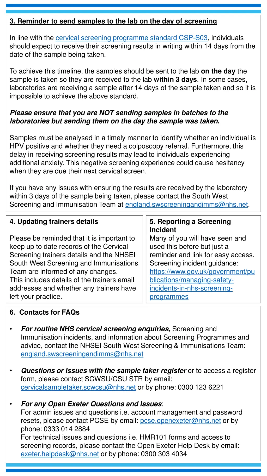 3 reminder to send samples