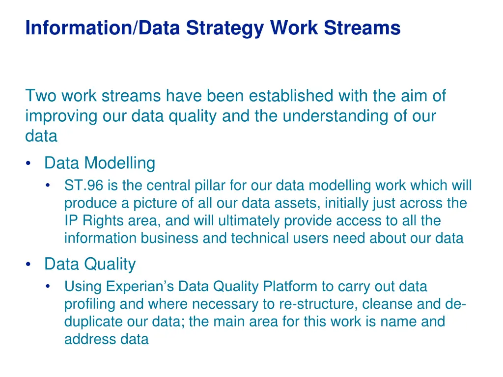 information data strategy work streams