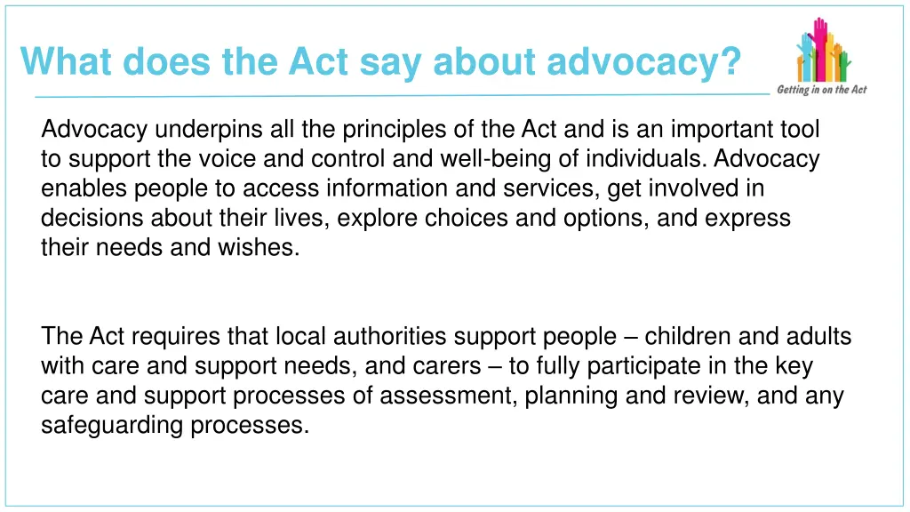 what does the act say about advocacy