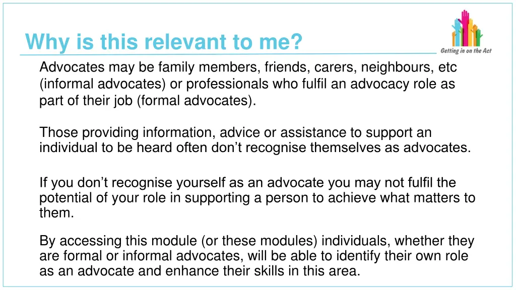 why is this relevant to me advocates