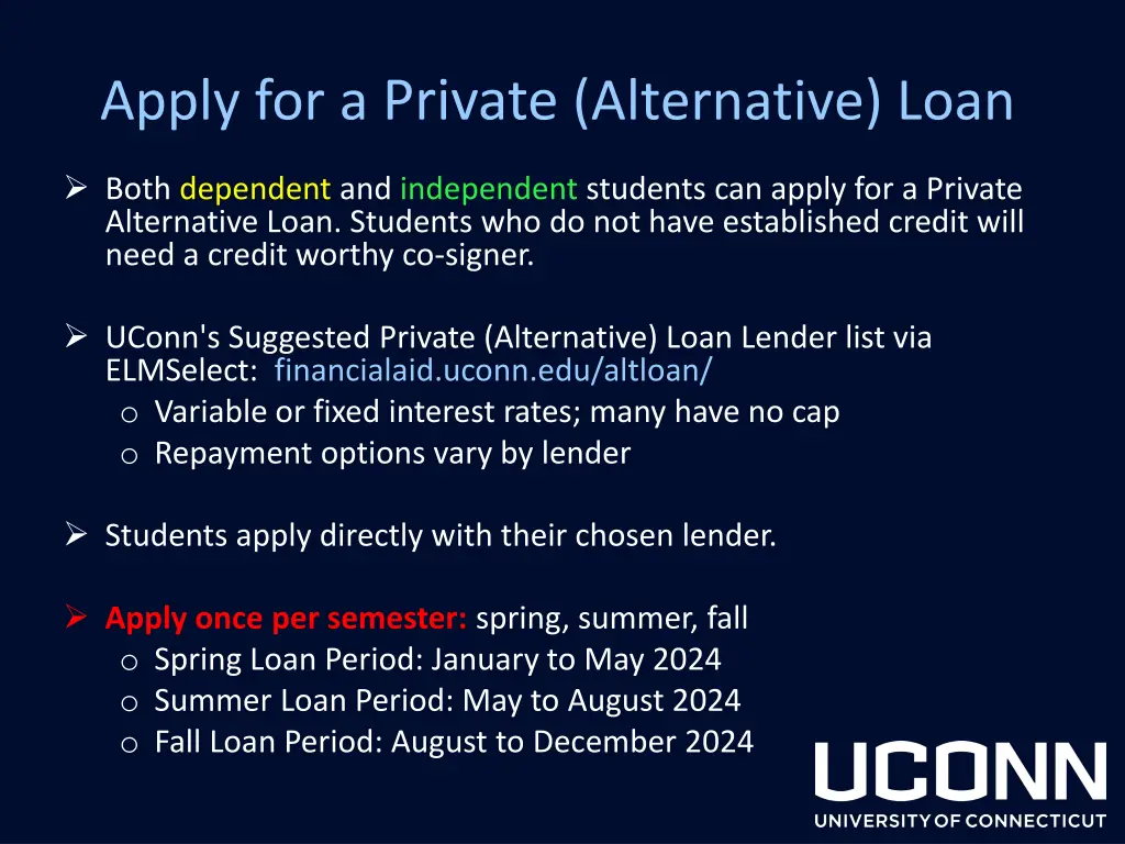 apply for a private alternative loan