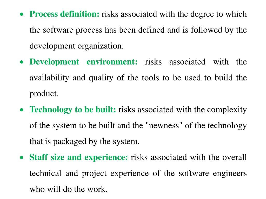 process definition risks associated with