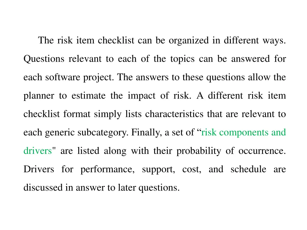 the risk item checklist can be organized