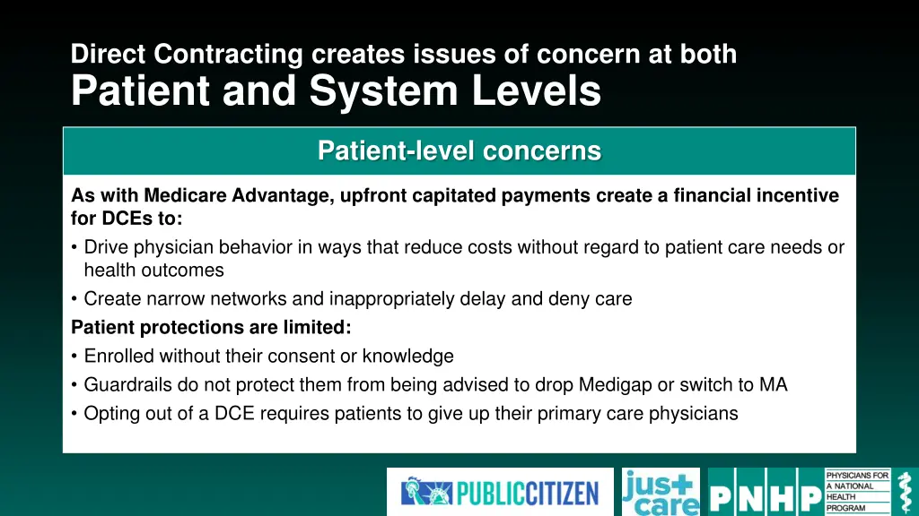 direct contracting creates issues of concern
