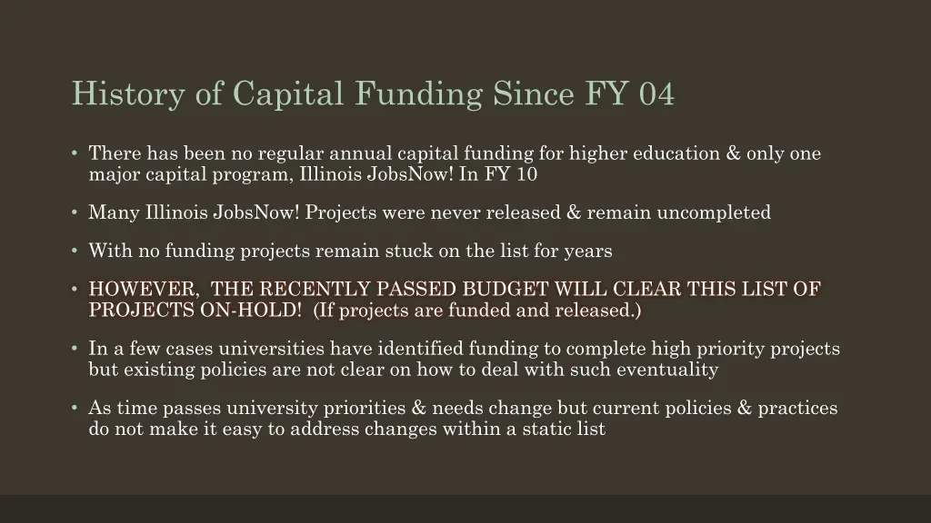 history of capital funding since fy 04