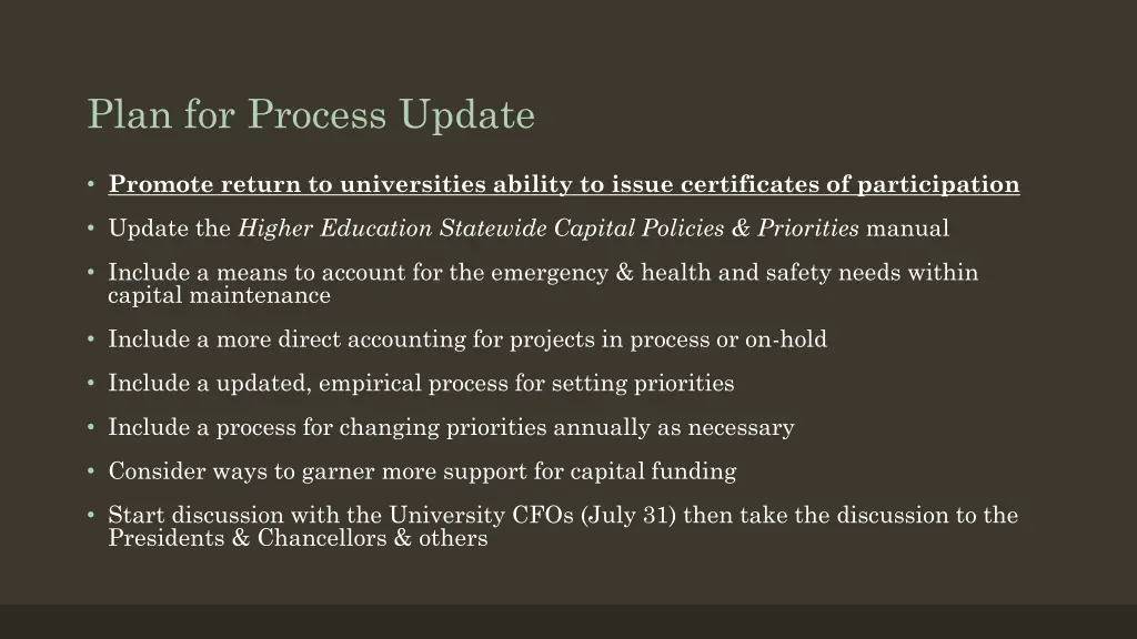 plan for process update