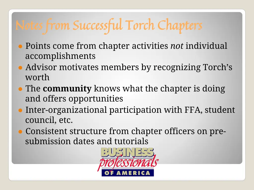 notes from successful torch chapters