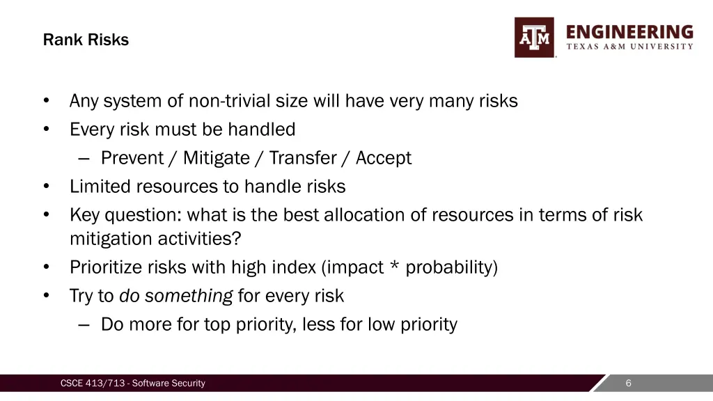 rank risks