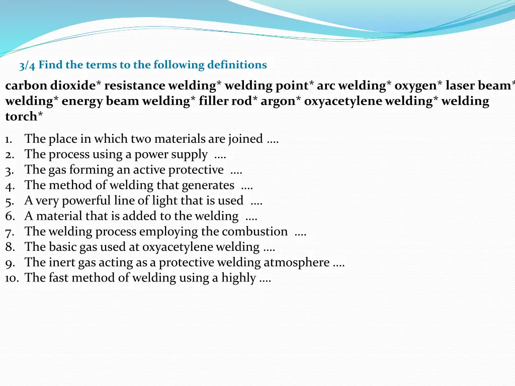 3 4 find the terms to the following definitions