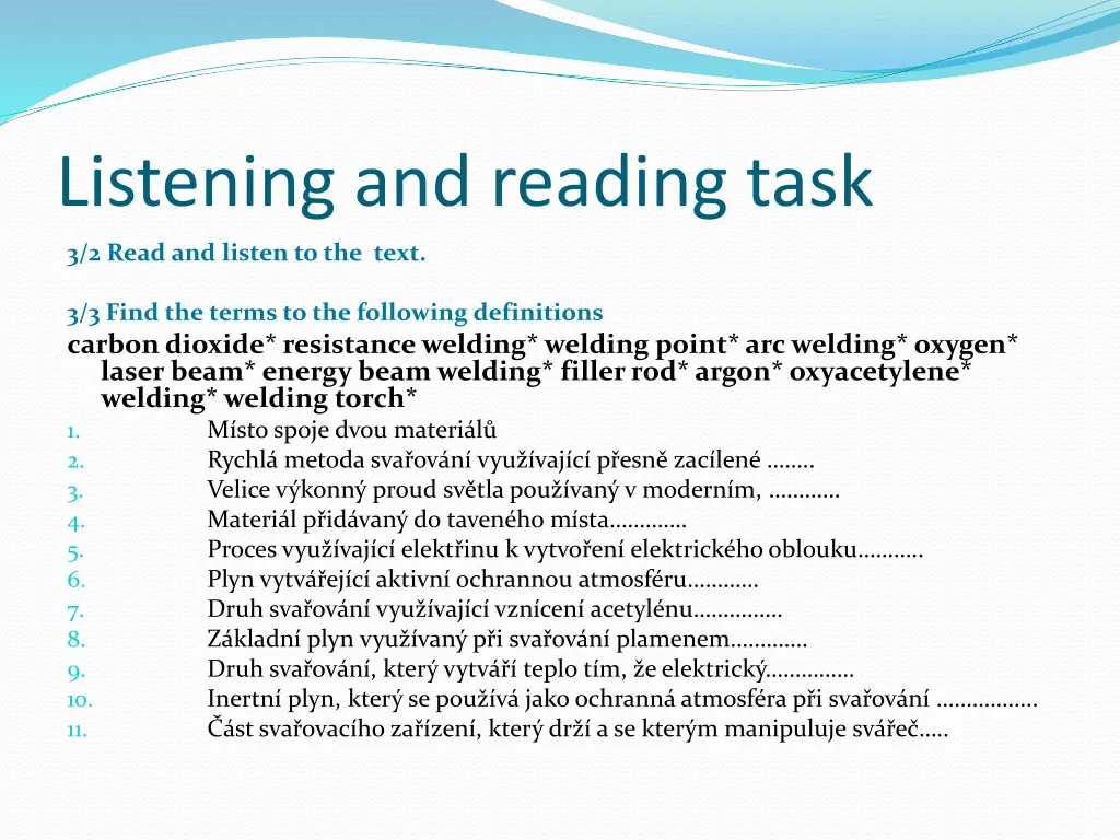 listening and reading task