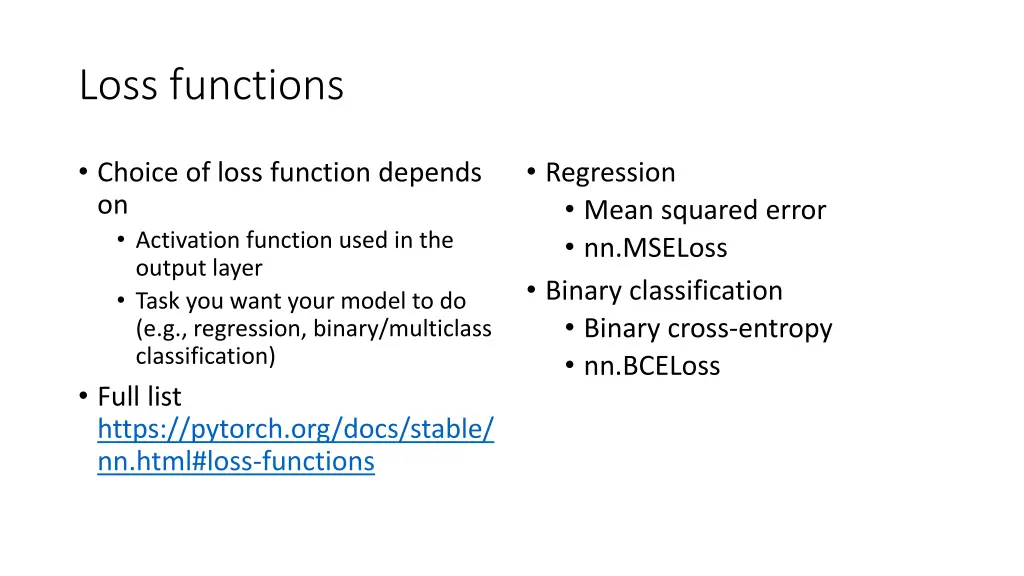 loss functions