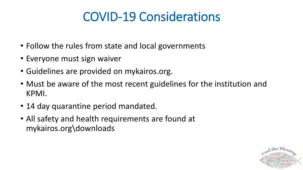 covid covid 19 considerations 19 considerations