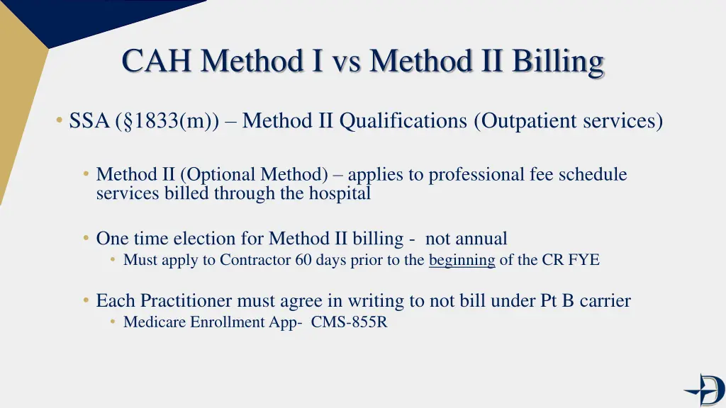 cah method i vs method ii billing 1