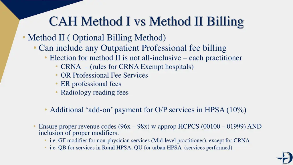 cah method i vs method ii billing method