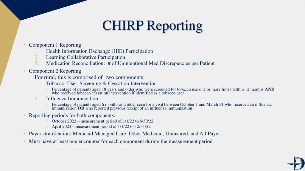 chirp reporting