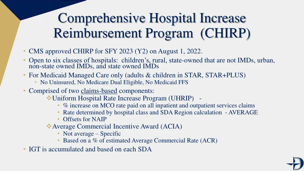 comprehensive hospital increase reimbursement