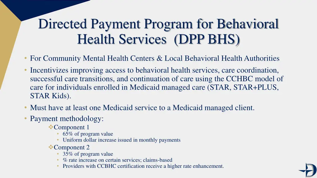 directed payment program for behavioral health