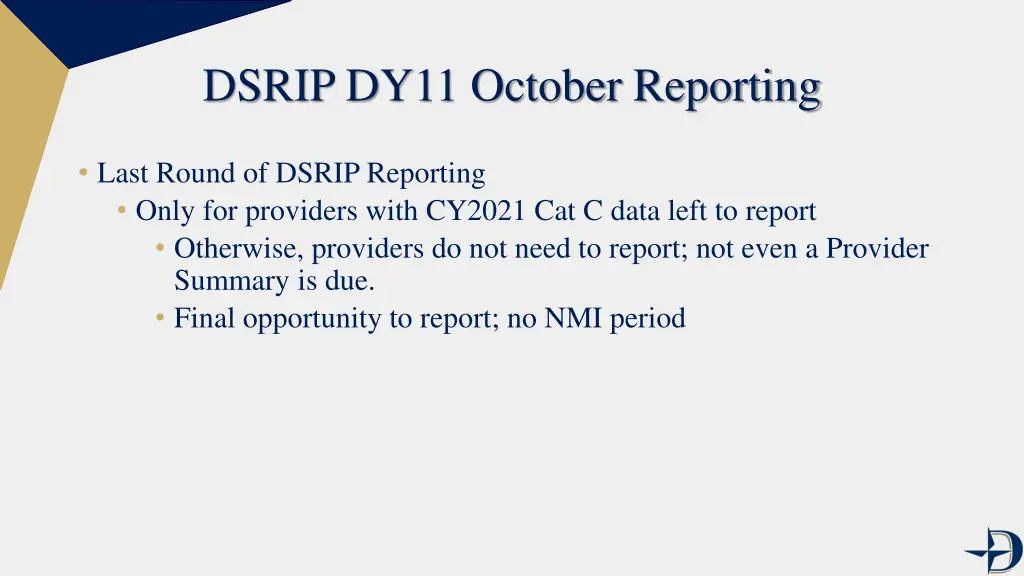 dsrip dy11 october reporting