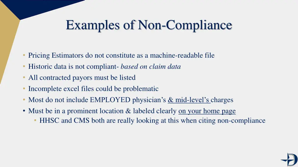 examples of non compliance