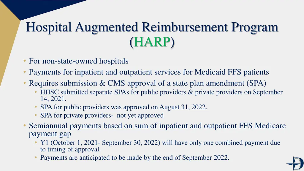 hospital augmented reimbursement program harp