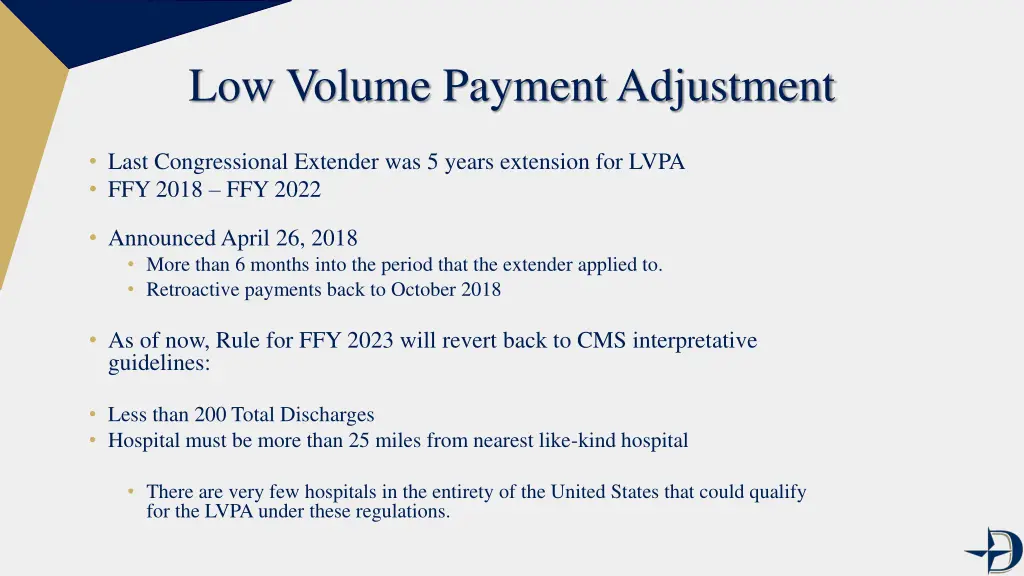 low volume payment adjustment 1