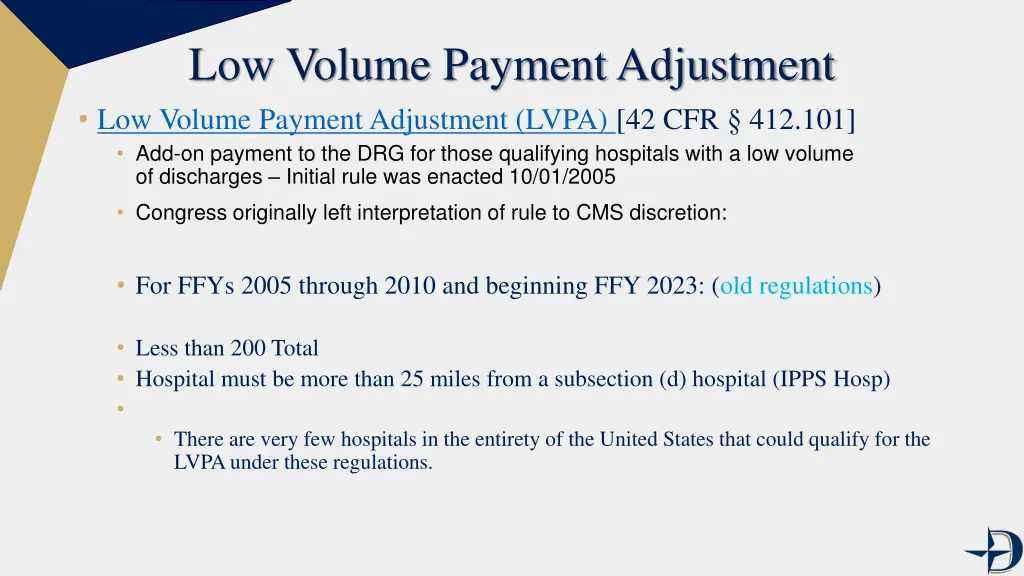low volume payment adjustment low volume payment