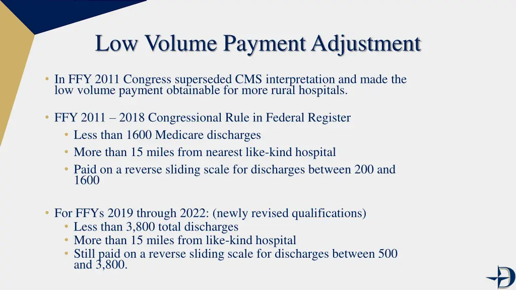 low volume payment adjustment