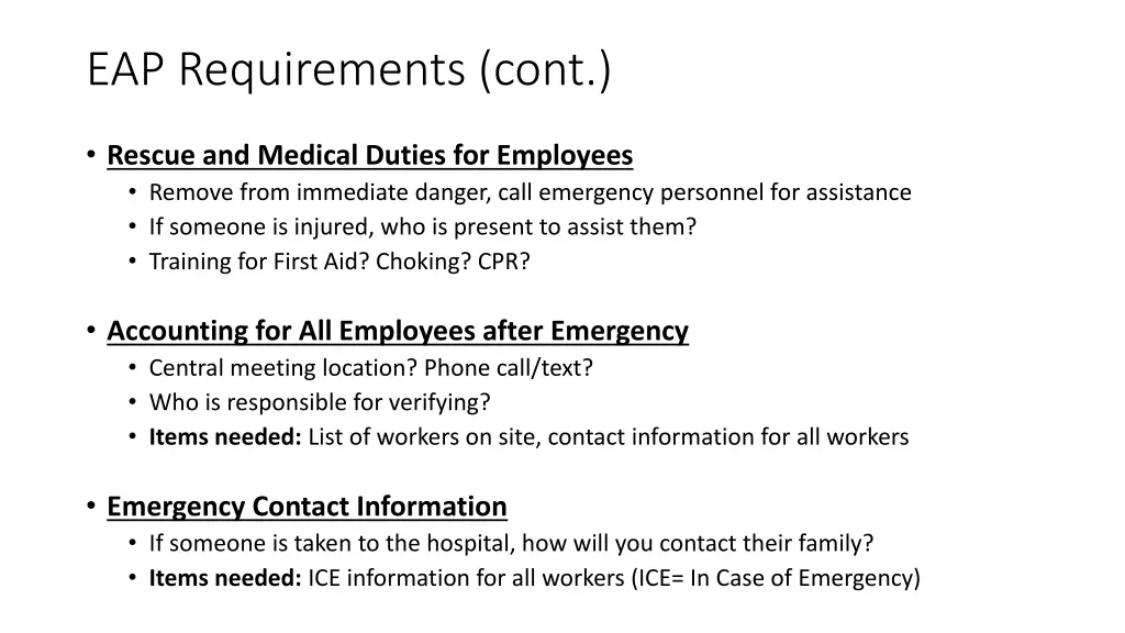 eap requirements cont