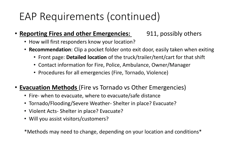eap requirements continued
