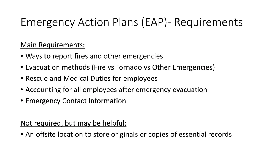 emergency action plans eap requirements
