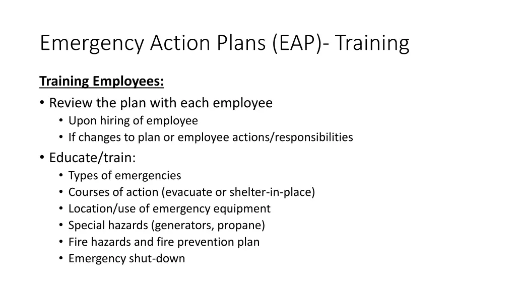 emergency action plans eap training