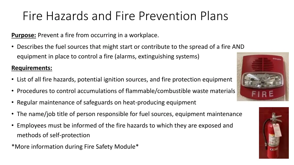 fire hazards and fire prevention plans