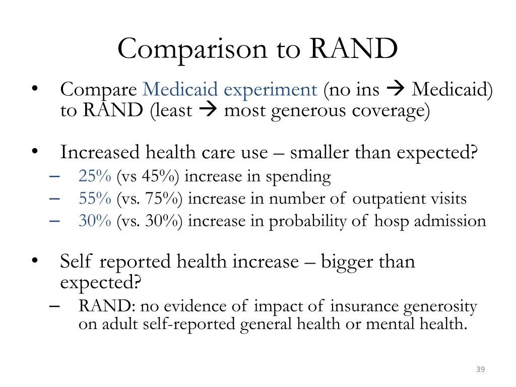 comparison to rand compare medicaid experiment