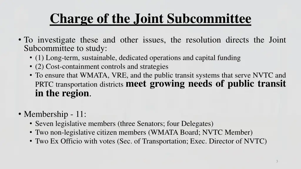 charge of the joint subcommittee