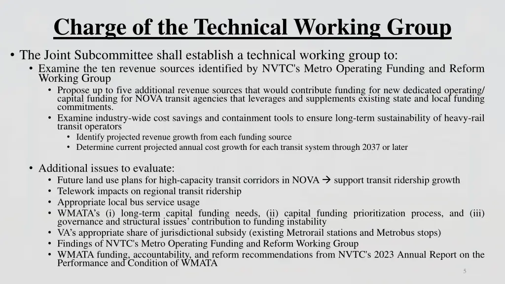 charge of the technical working group