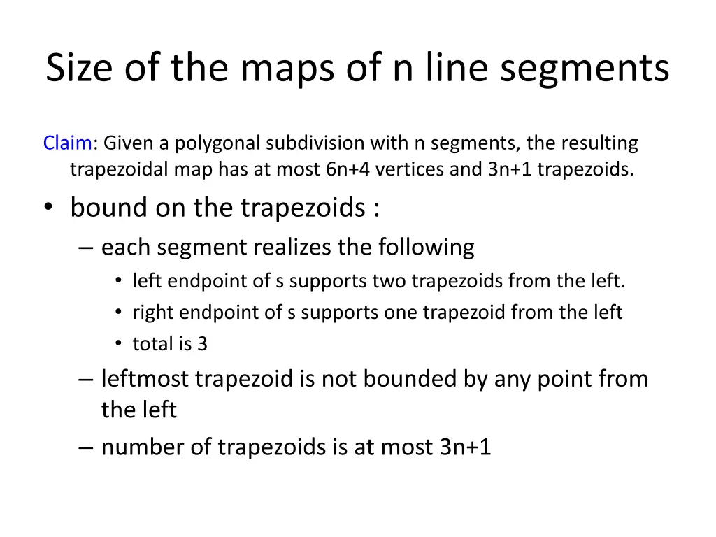 size of the maps of n line segments