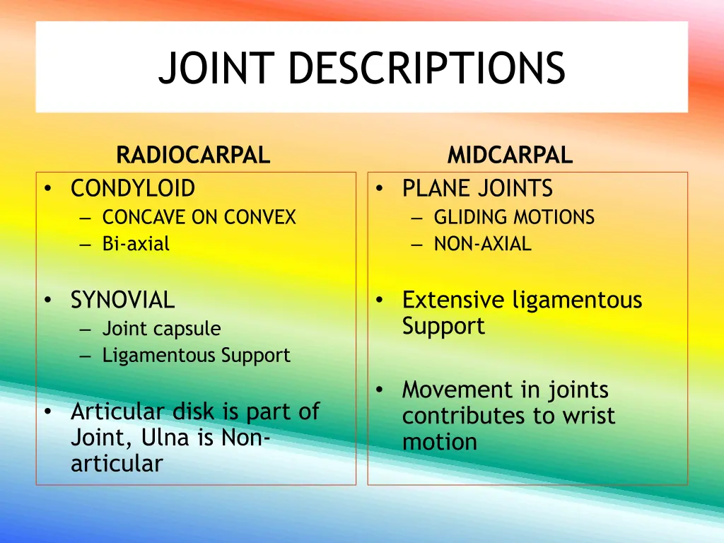joint descriptions