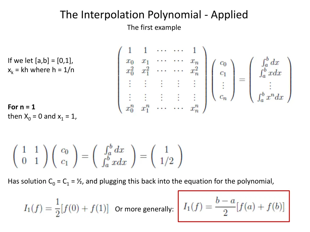 the interpolation polynomial applied the first