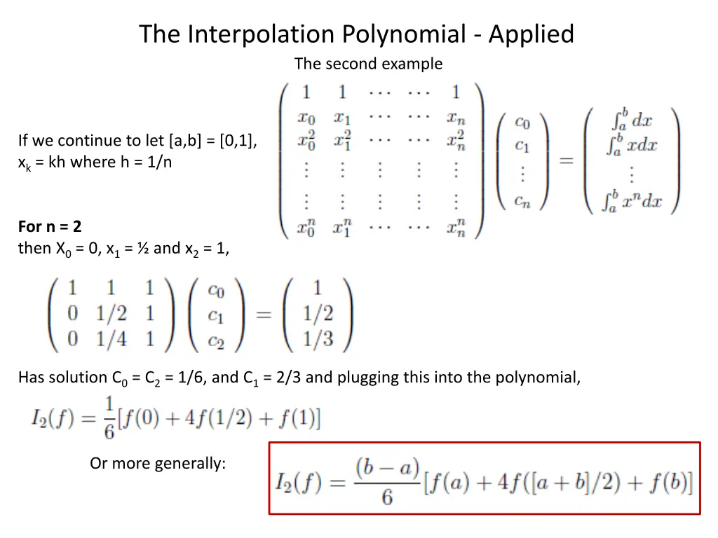 the interpolation polynomial applied the second