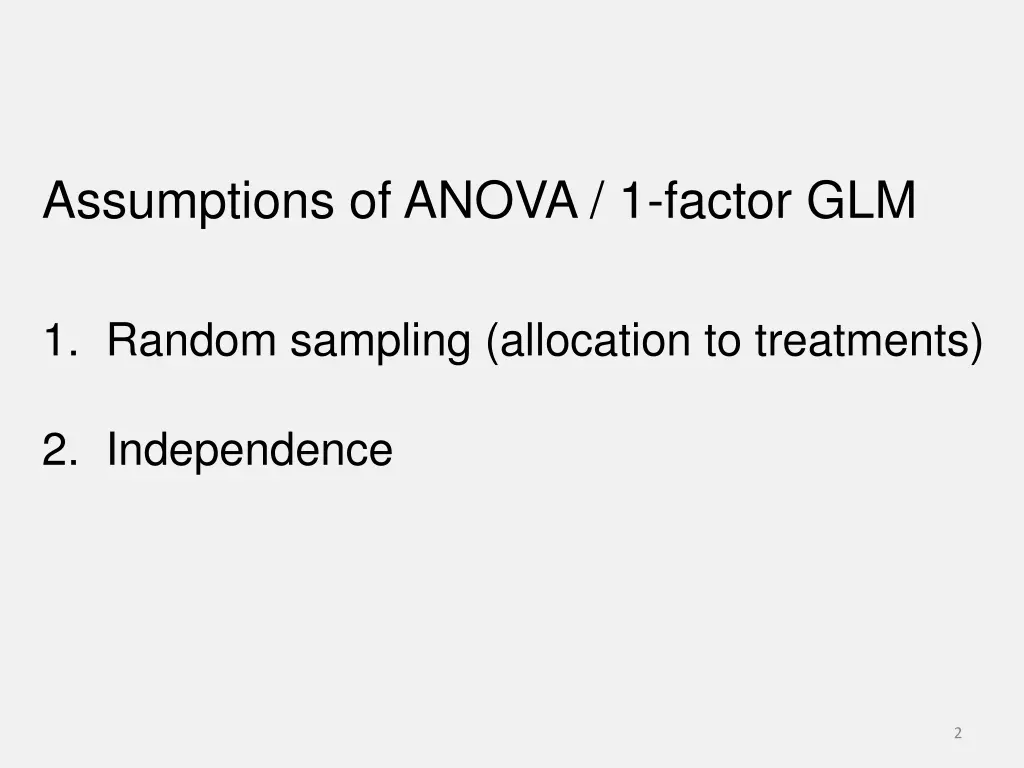 assumptions of anova 1 factor glm