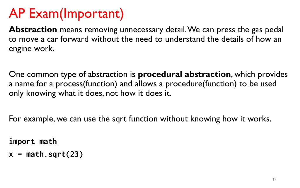 ap exam important abstraction means removing