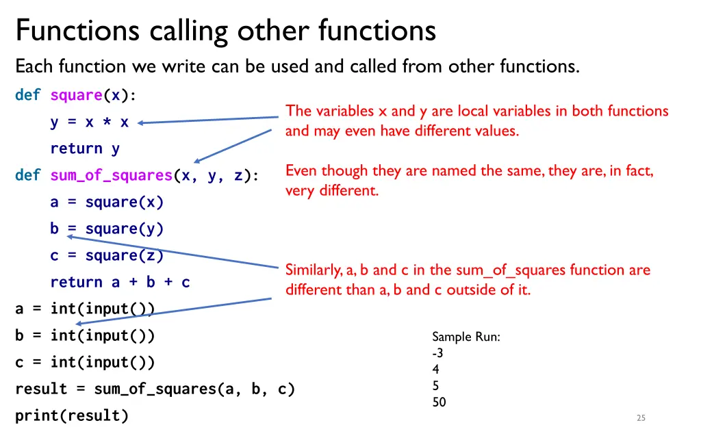 functions calling other functions each function