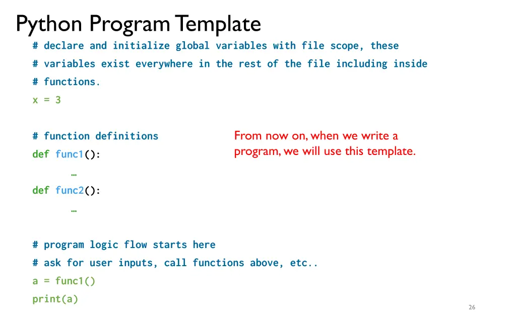 python program template declare and initialize
