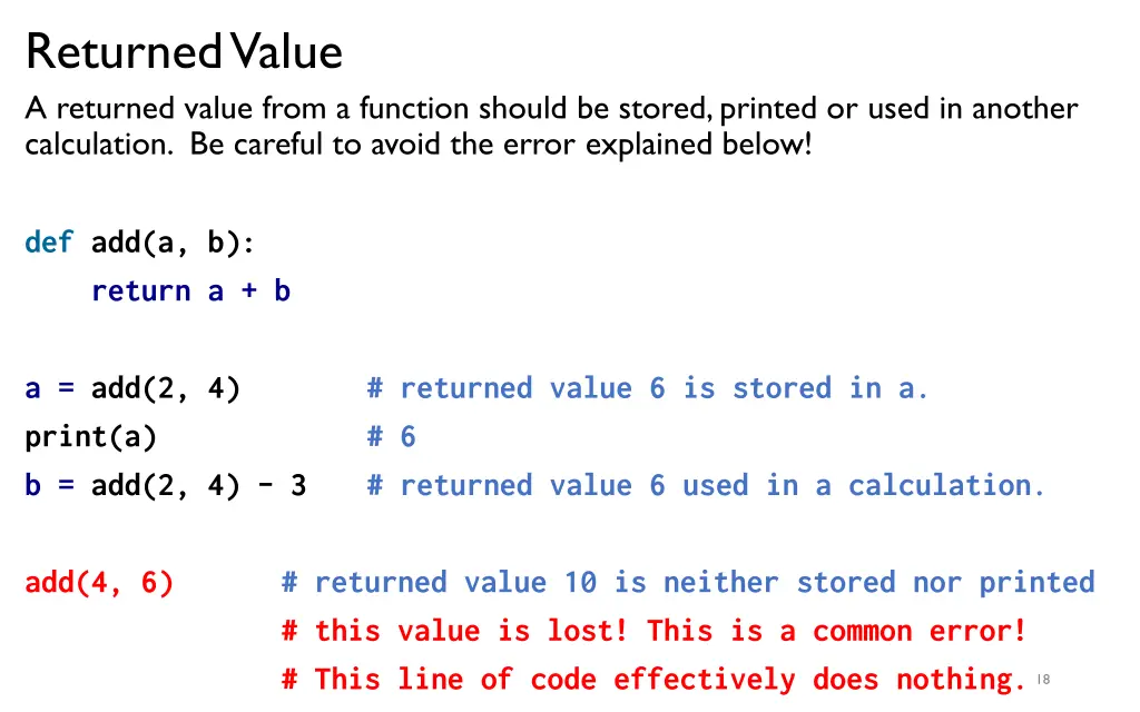 returned value a returned value from a function
