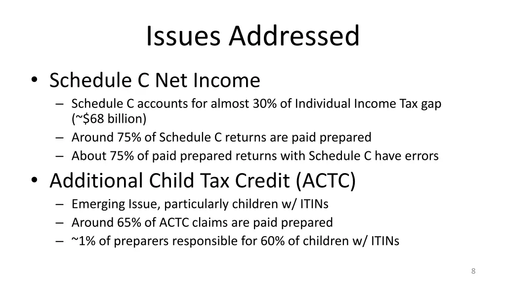 issues addressed
