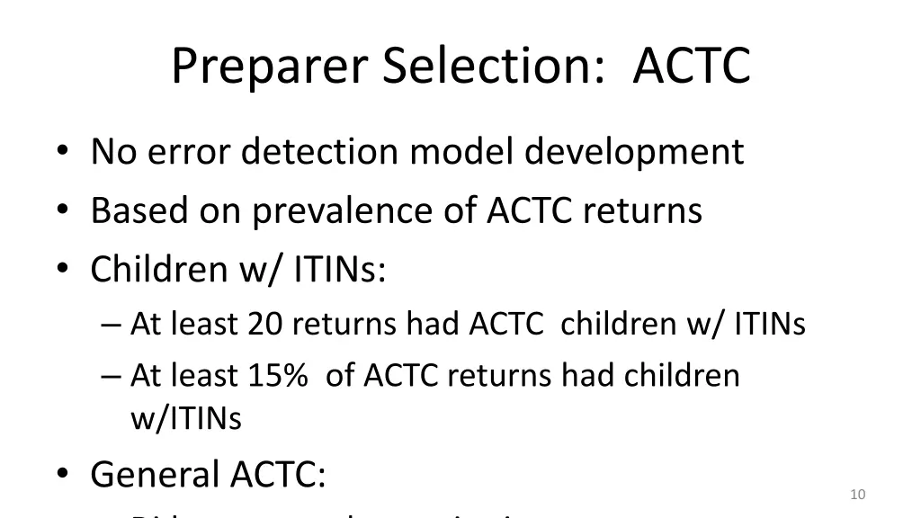preparer selection actc