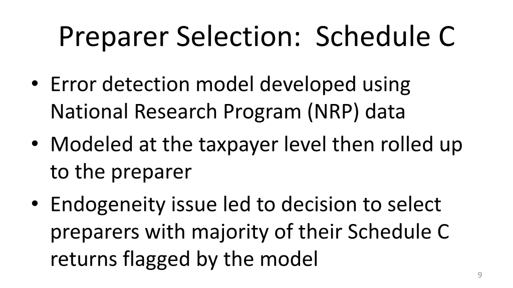 preparer selection schedule c