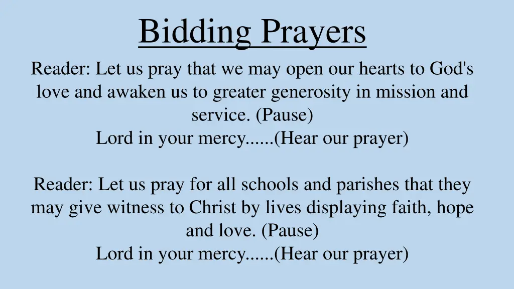 bidding prayers reader let us pray that