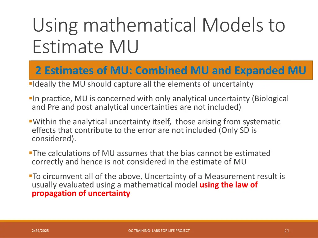 using mathematical models to estimate mu