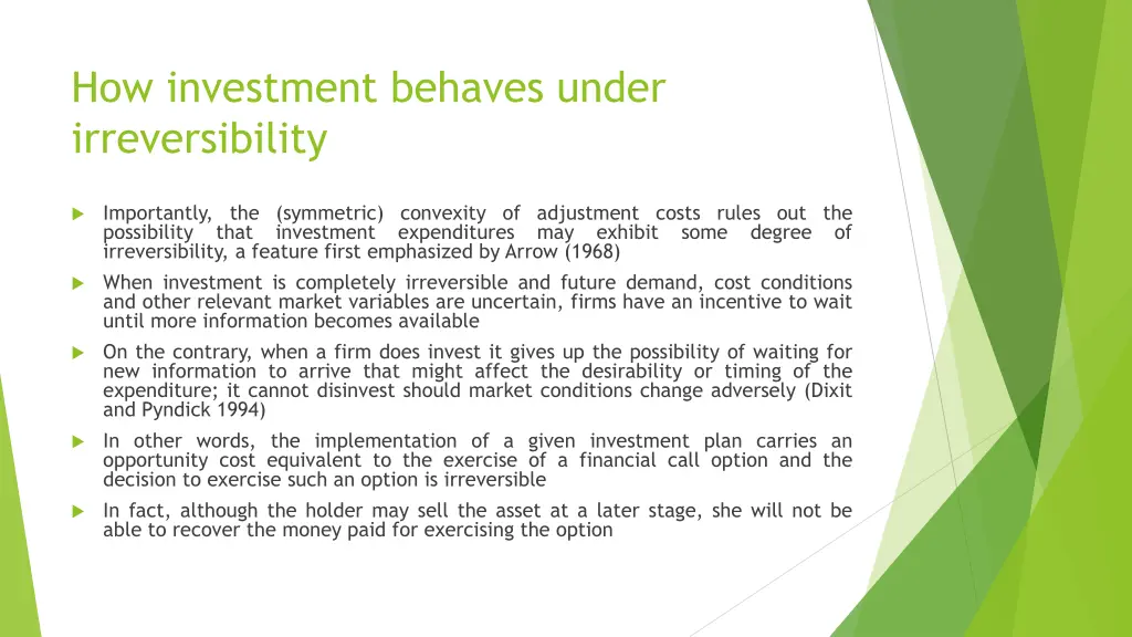 how investment behaves under irreversibility